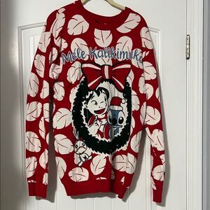 Lilo & Stitch Disney Christmas Ugly Sweater Mele Kalikimaka Tiki Red